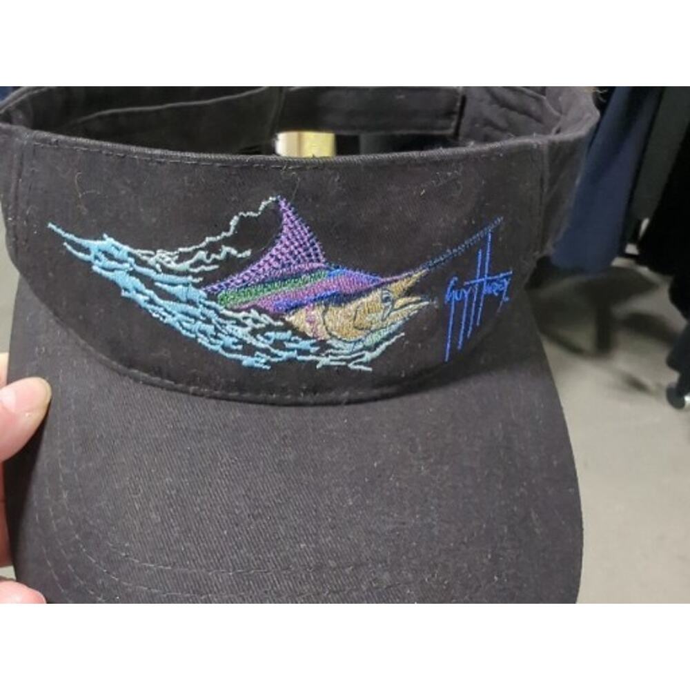 Guy Harvey Marlin SwordFish Embroidered One Sz Hook & Loop 100% Cotton Summer